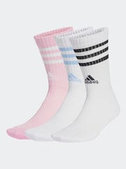 adidas White 3 Stripe Crew Socks 3 Pack - Image 1 of 4
