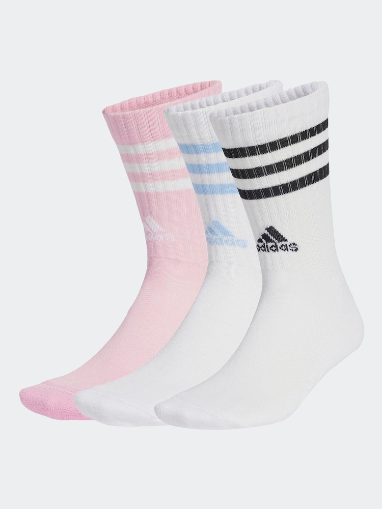 adidas White 3 Stripe Crew Socks 3 Pack - Image 1 of 4