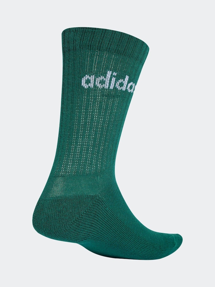 adidas Green Linear Crew Cushioned Socks 3 Pack - Image 2 of 4