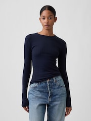 Marine - Gap Essential Ribbed Pointelle Long Sleeve T-Shirt - Bild 1 von 5