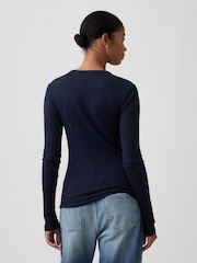 Marine - Gap Essential Ribbed Pointelle Long Sleeve T-Shirt - Bild 2 von 5
