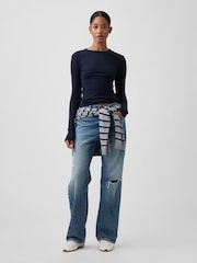 Marine - Gap Essential Ribbed Pointelle Long Sleeve T-Shirt - Bild 3 von 5