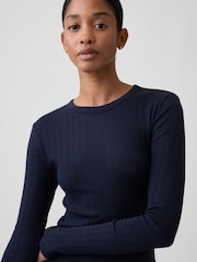 Marine - Gap Essential Ribbed Pointelle Long Sleeve T-Shirt - Bild 4 von 5