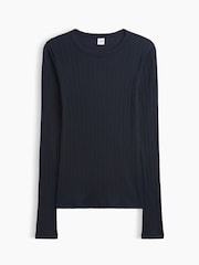 Marine - Gap Essential Ribbed Pointelle Long Sleeve T-Shirt - Bild 5 von 5