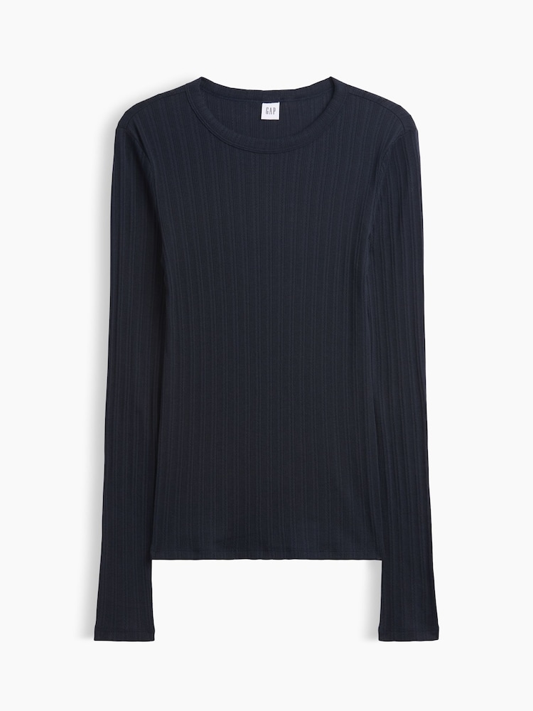 Marine - Gap Essential Ribbed Pointelle Long Sleeve T-Shirt - Bild 5 von 5