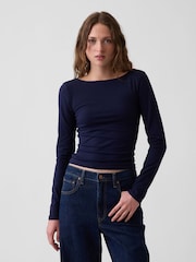 Zils/tumši zils - Gap CloseKnit džersijas T-krekls ar izliektu mugurpusi - Attēls 1 no 4
