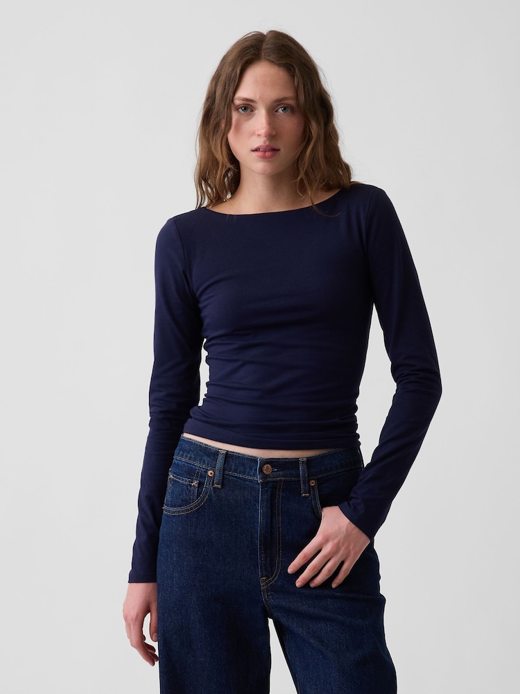 Zils/tumši zils - Gap CloseKnit džersijas T-krekls ar izliektu mugurpusi - Attēls 1 no 4