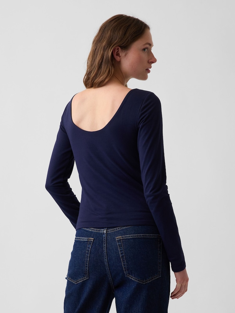 Zils/tumši zils - Gap CloseKnit džersijas T-krekls ar izliektu mugurpusi - Attēls 2 no 4