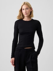 Schwarz - Gap Essential Ribbed Pointelle Long Sleeve T-Shirt - Bild 1 von 5