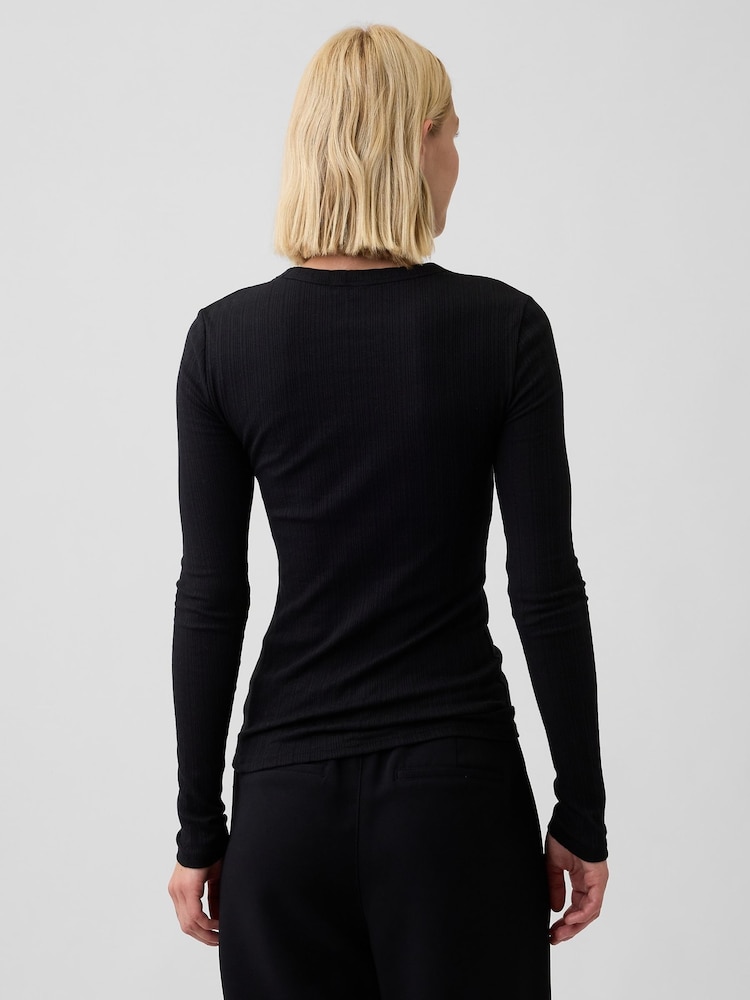 Schwarz - Gap Essential Ribbed Pointelle Long Sleeve T-Shirt - Bild 2 von 5
