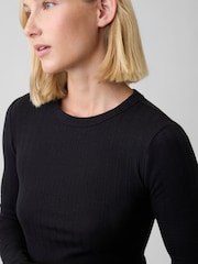 Schwarz - Gap Essential Ribbed Pointelle Long Sleeve T-Shirt - Bild 4 von 5