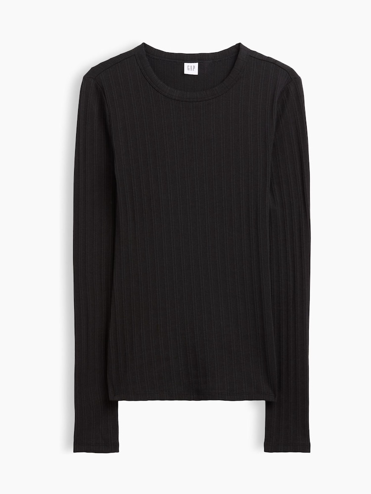 Schwarz - Gap Essential Ribbed Pointelle Long Sleeve T-Shirt - Bild 5 von 5