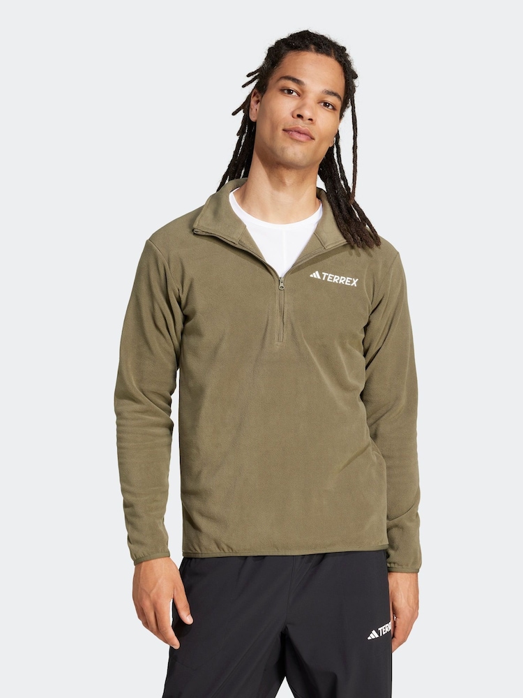 adidas Green Essentials 1/2 Zip Fleece Jacket - Image 3 of 7
