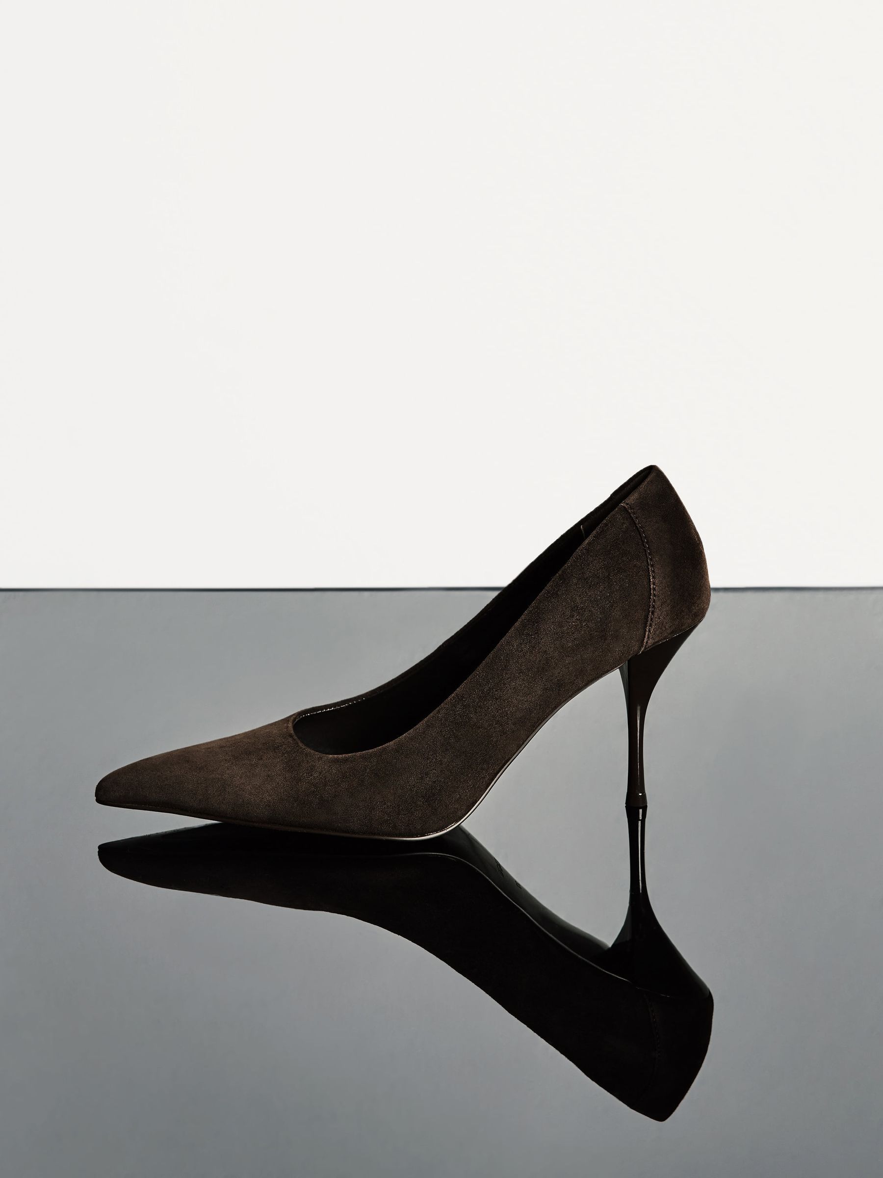 Reiss Dark Chocolate Tilly Suede Pointed-toe Mid-heel Court Shoes