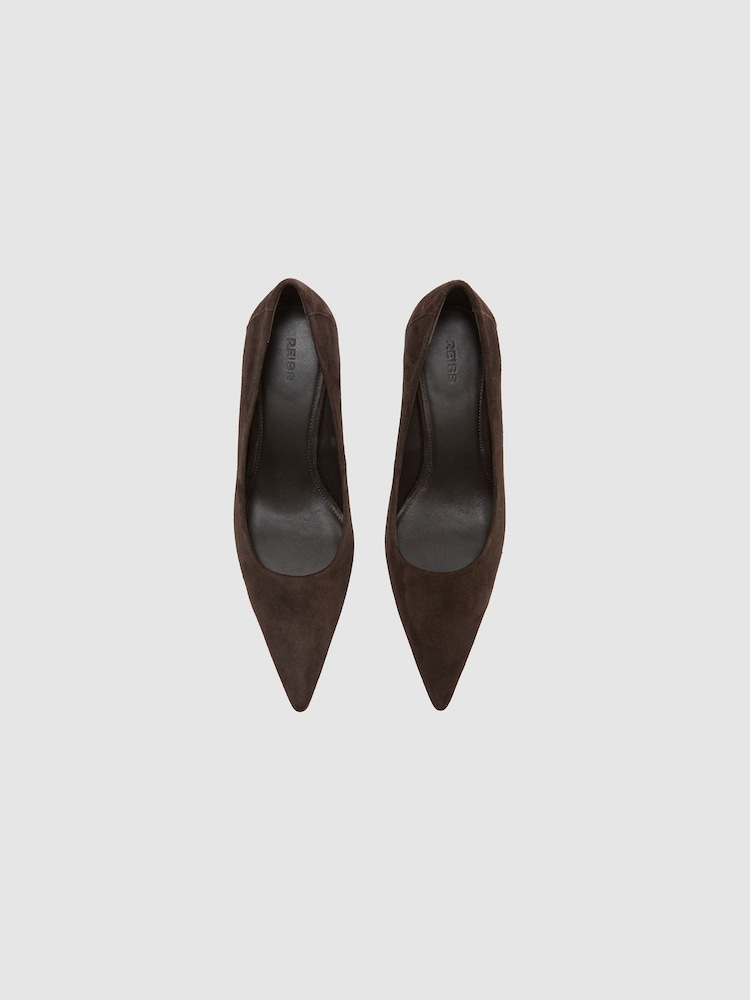 다크 초콜릿 - Reiss Tilly Suede Pointed-Toe Mid-Heel Court Shoes - 5의 이미지 2