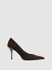 다크 초콜릿 - Reiss Tilly Suede Pointed-Toe Mid-Heel Court Shoes - 5의 이미지 3