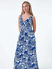 Roman Blue Butterfly Print Stretch Maxi Dress - Image 1 of 5