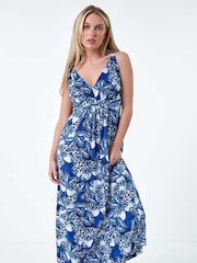 Roman Blue Butterfly Print Stretch Maxi Dress - Image 2 of 5