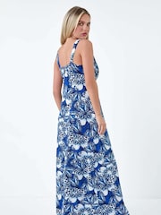 Roman Blue Butterfly Print Stretch Maxi Dress - Image 3 of 5