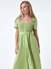 Roman Green Shirred Button Detail Culotte 100% Cotton Jumpsuit - Image 1 of 5