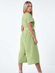Roman Green Shirred Button Detail Culotte 100% Cotton Jumpsuit - Image 3 of 5