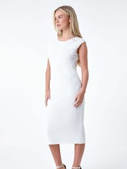 Roman White Textured Crochet Midi Dress - Image 1 of 5