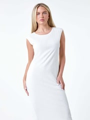 Roman White Textured Crochet Midi Dress - Image 2 of 5