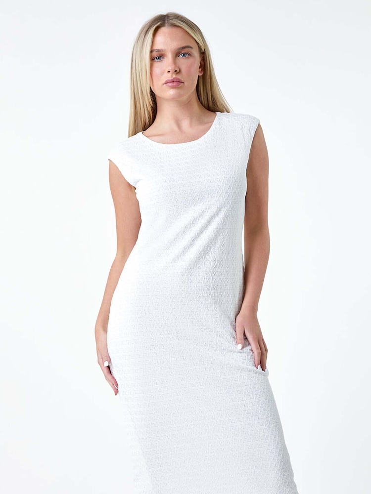Roman White Textured Crochet Midi Dress - Image 2 of 5