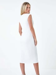 Roman White Textured Crochet Midi Dress - Image 3 of 5