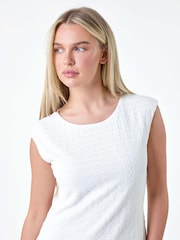 Roman White Textured Crochet Midi Dress - Image 4 of 5