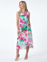 Roman Pink Floral Midi Wrap Dress - Image 1 of 1