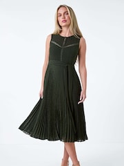 Roman Green Textured Spot Pleated Dress - Image 1 of 5