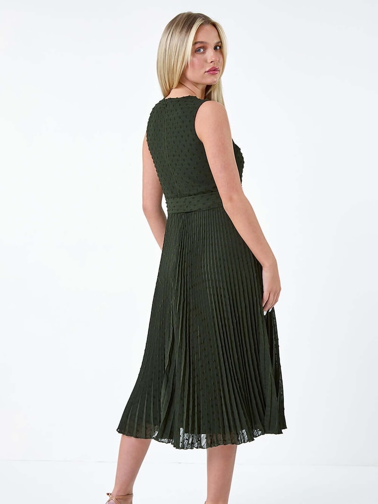 Roman Green Textured Spot Pleated Dress - Image 2 of 5