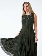 Roman Green Textured Spot Pleated Dress - Image 3 of 5