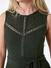 Roman Green Textured Spot Pleated Dress - Image 4 of 5