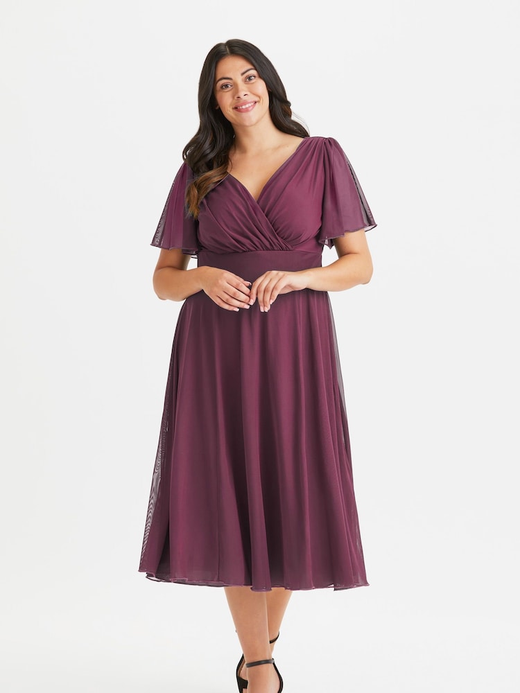 Scarlett & Jo Wine Victoria Angel Sleeve Mesh Midi long Dress - Image 1 of 4