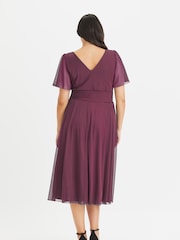 Scarlett & Jo Wine Victoria Angel Sleeve Mesh Midi long Dress - Image 2 of 4