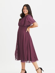 Scarlett & Jo Wine Victoria Angel Sleeve Mesh Midi long Dress - Image 3 of 4