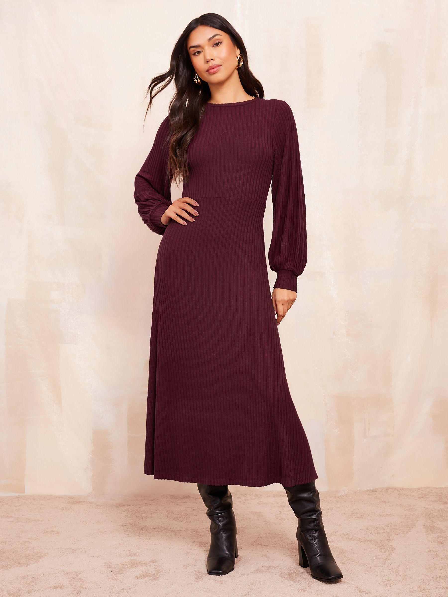 Friends Like These Red Long Sleeve Rib Batwing Midi Dress