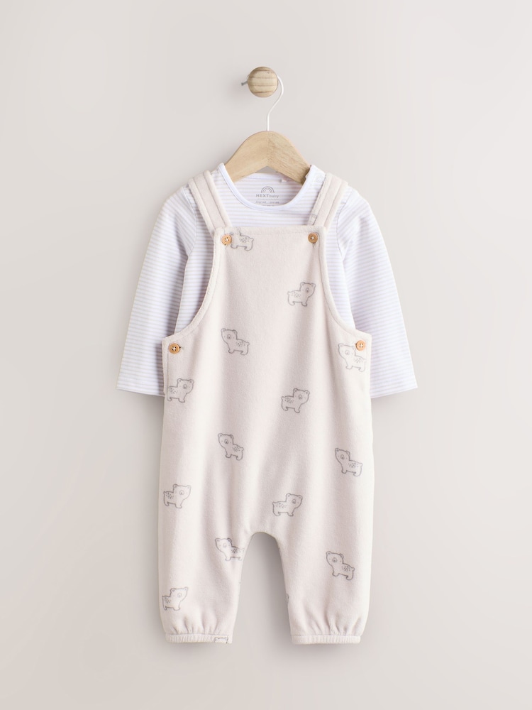Oso gris - Conjunto de peto y body de velour (0 meses-2 años) - Imagen 1 de 11