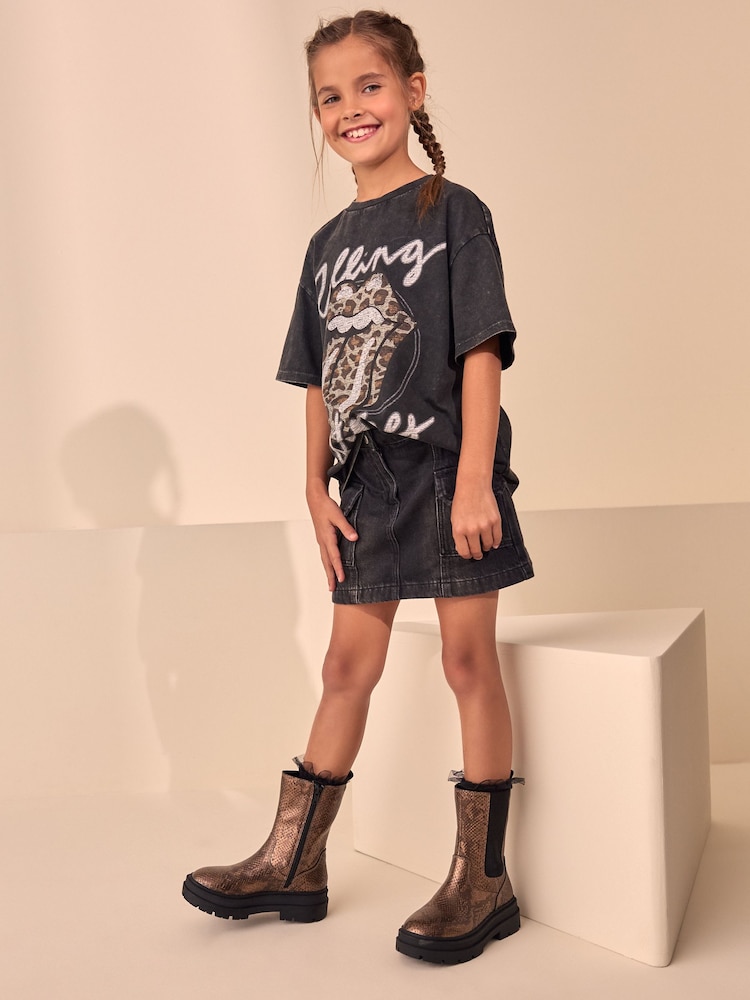 Bronze Schlangenprint - Hohe Chelsea-Stiefel mit dicker Sohle - Bild 2 von 9 Bronze Schlangenprint - Hohe Chelsea-Stiefel mit dicker Sohle - Bild 2 von 9