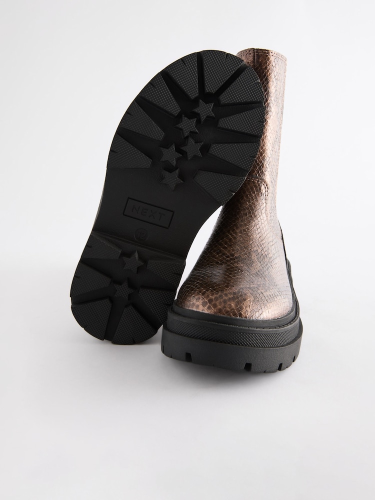 Bronze Snake Print Chunky Tall Chelsea Boots - Image 9 of 9