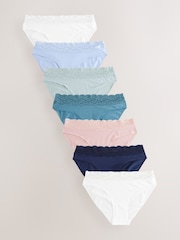 Pastel High Leg Cotton and Lace Knickers 7 Pack - Image 1 of 9