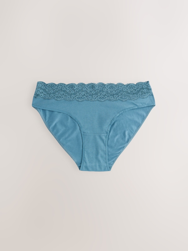 Pastel High Leg Cotton and Lace Knickers 7 Pack - Image 5 of 9