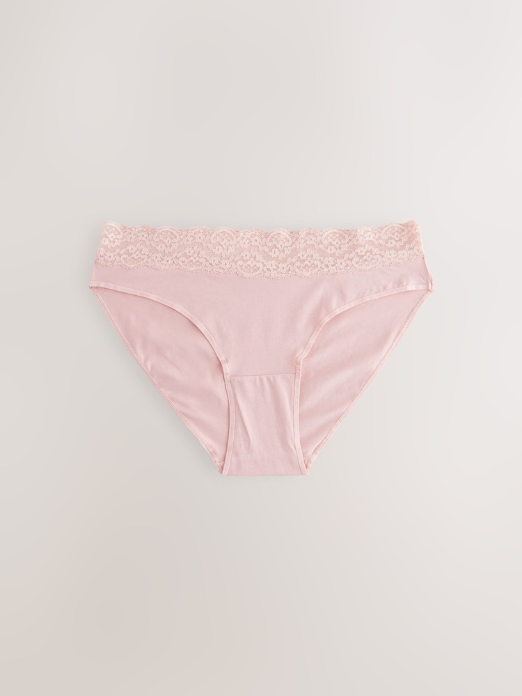 Pastel High Leg Cotton and Lace Knickers 7 Pack - Image 6 of 9
