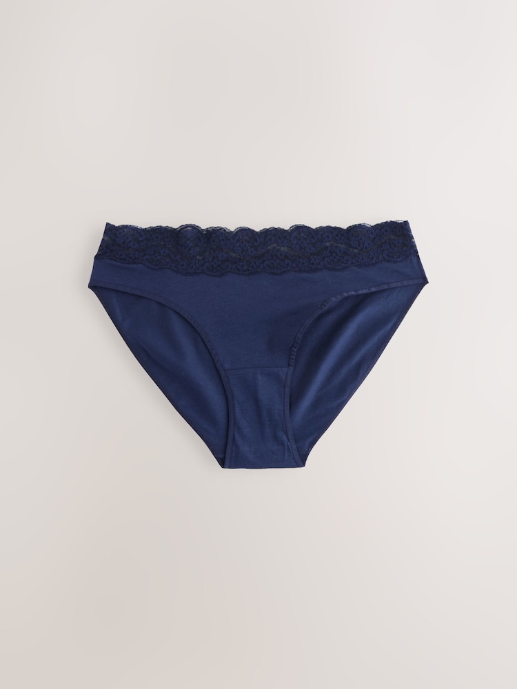 Pastel High Leg Cotton and Lace Knickers 7 Pack - Image 8 of 9