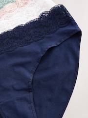 Pastel High Leg Cotton and Lace Knickers 7 Pack - Image 9 of 9