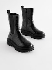 Black Snake Print Chunky Tall Chelsea Boots - Image 1 of 6