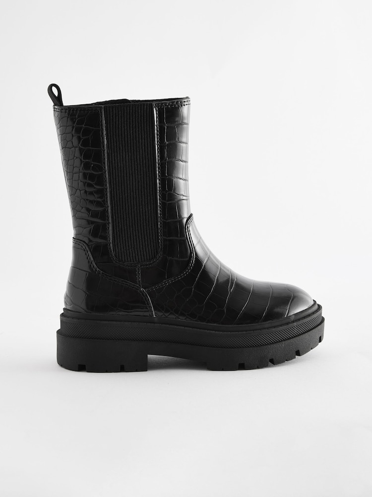 Black Snake Print Chunky Tall Chelsea Boots - Image 2 of 6