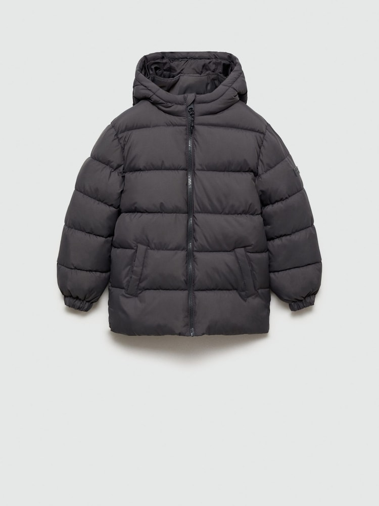 Mango Black Hood Quilted Coat - Image 1 of 4